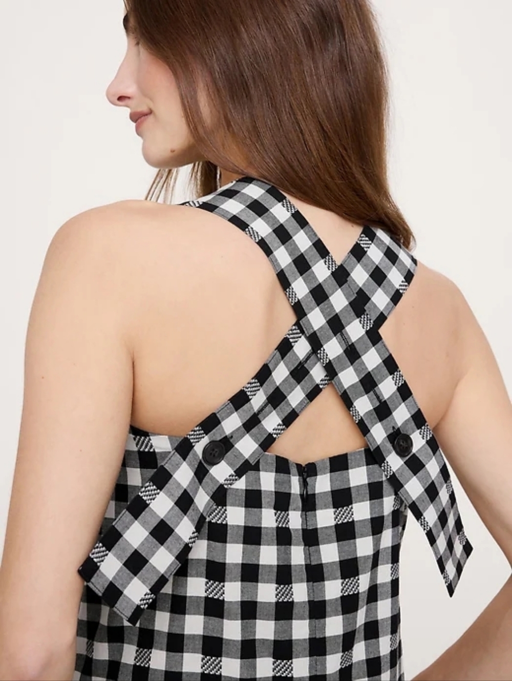 Banana Republic Square-Neck Apron Maxi Dress Size Large In Black Gingham Cotton - Picture 4 of 5